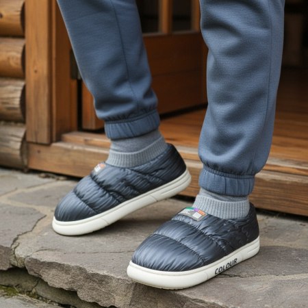 Papuci de casă - Papuci captusiti din bumbac 43079B-58gri