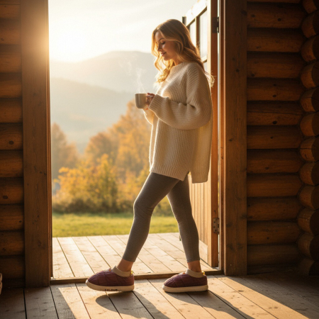 Papuci de casă - Papuci captusiti din bumbac 43079D-58mov