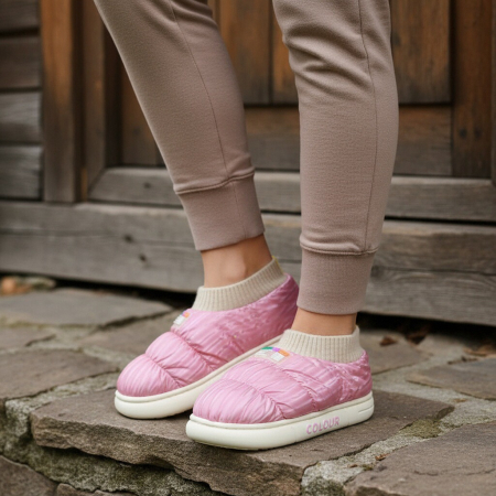 Papuci de casă - Papuci captusiti din bumbac 43079D-58roz