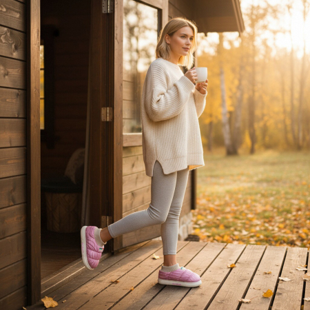 Papuci de casă - Papuci captusiti din bumbac 43079D-58roz