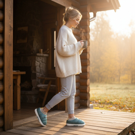 Papuci de casă - Papuci captusiti din bumbac 43079D-58verde