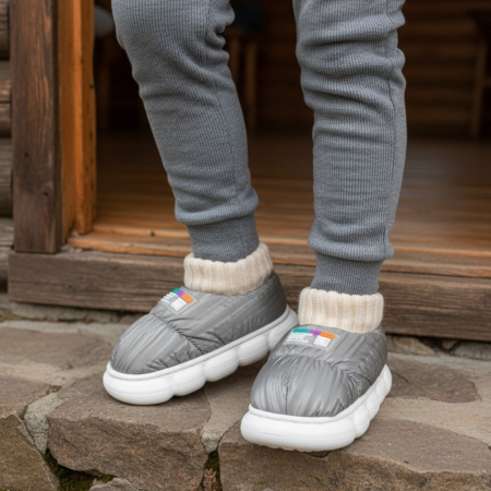 Papuci de casă - Papuci captusiti din bumbac 43079D-85gri