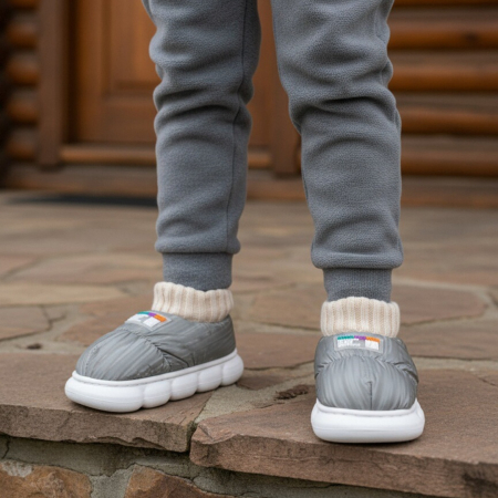 Papuci de casă - Papuci captusiti din bumbac 43079D-85gri