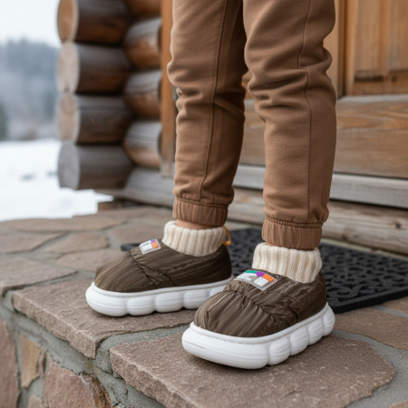 Papuci de casă - Papuci captusiti din bumbac 43079D-85maro