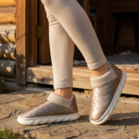 Papuci de casă - Papuci captusiti din bumbac H53maro