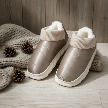 Papuci de casă - Papuci captusiti din bumbac H53maro