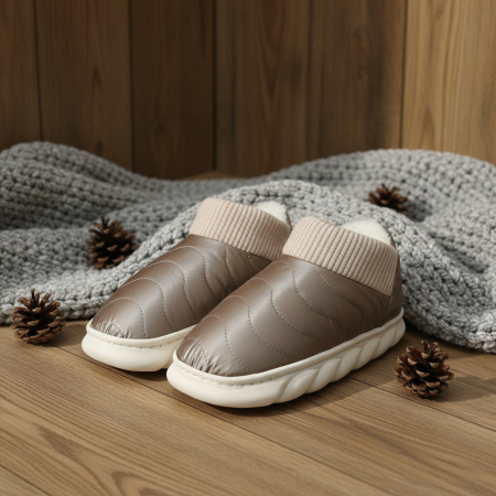 Papuci de casă - Papuci captusiti din bumbac H53maro