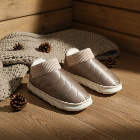 Papuci de casă - Papuci captusiti din bumbac H53maro