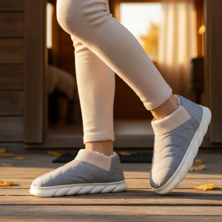 Papuci de casă - Papuci captusiti din bumbac H53gri