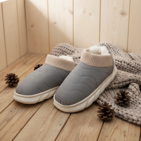 Papuci de casă - Papuci captusiti din bumbac H53gri