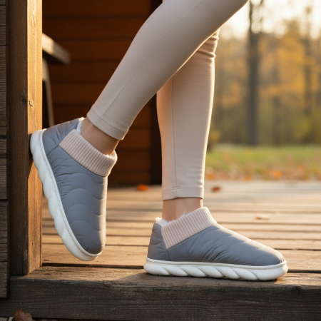 Papuci de casă - Papuci captusiti din bumbac H53gri