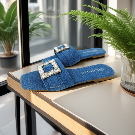 Papuci cu aplicatii cristale decorative F23albastru denim [8]