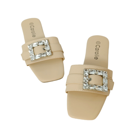 Papuci cu aplicatii cristale decorative F23bej [6]