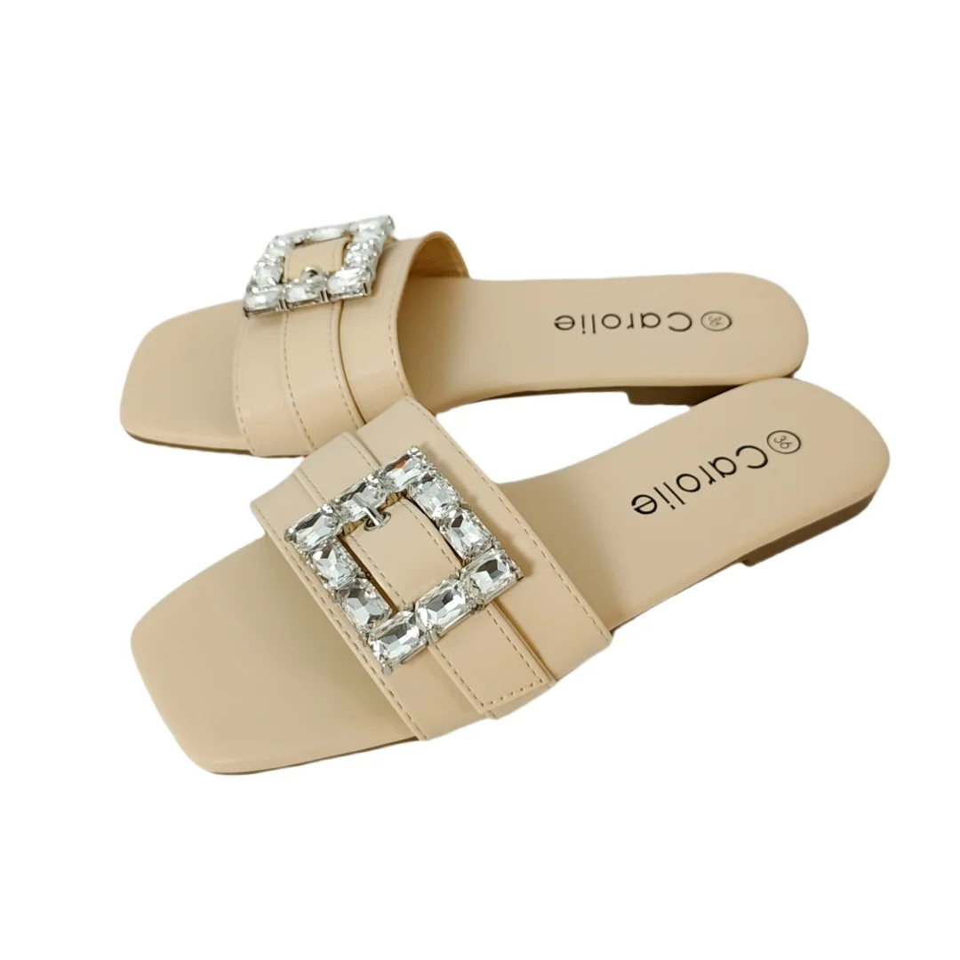 Papuci cu aplicatii cristale decorative F23bej [8]