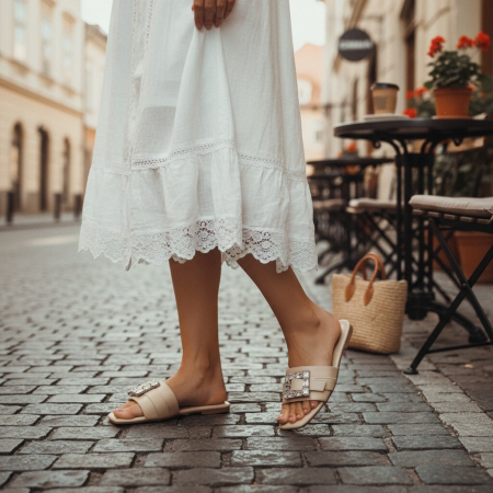 Papuci - Papuci cu aplicatii cristale decorative F23bej