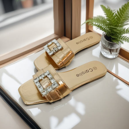 Papuci cu aplicatii cristale decorative F23sampanie [6]