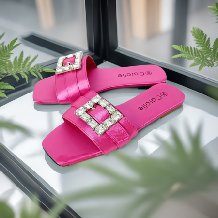 ÎNCĂLȚĂMINTE DAMĂ 39.99 - Papuci cu aplicatii cristale decorative F25fucsia