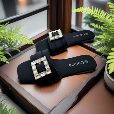 ÎNCĂLȚĂMINTE DAMĂ 39.99 - Papuci cu aplicatii cristale decorative F25negru