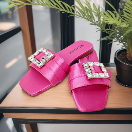 Papuci - Papuci cu aplicatii cristale decorative F25fucsia