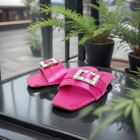 Papuci - Papuci cu aplicatii cristale decorative F25fucsia