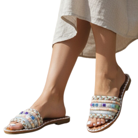 ÎNCĂLȚĂMINTE DAMĂ 39.99 - Papuci cu aplicatii decorative 1134alb