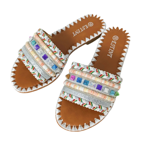 ÎNCĂLȚĂMINTE DAMĂ 39.99 - Papuci cu aplicatii decorative 1134alb