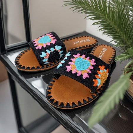 Papuci - Papuci cu model crosetat 1133negru