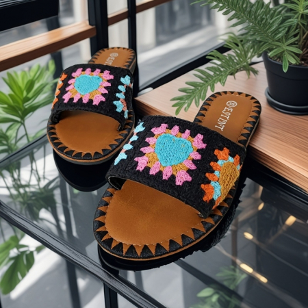 Papuci - Papuci cu model crosetat 1133negru