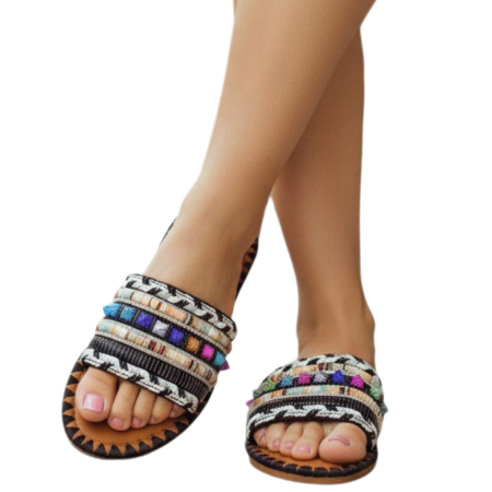 ÎNCĂLȚĂMINTE DAMĂ 39.99 - Papuci cu aplicatii decorative 1134negru