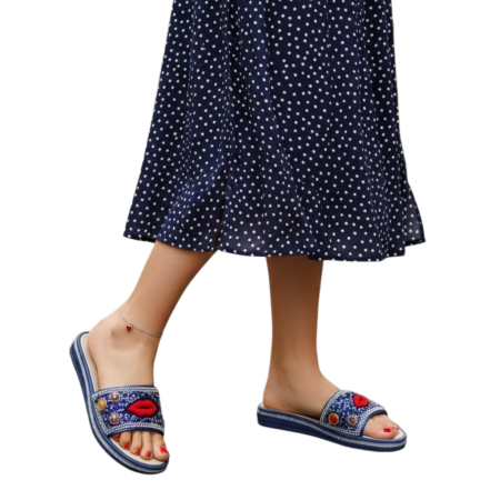 Papuci - Papuci cu aplicatii decorative 895bleumarin