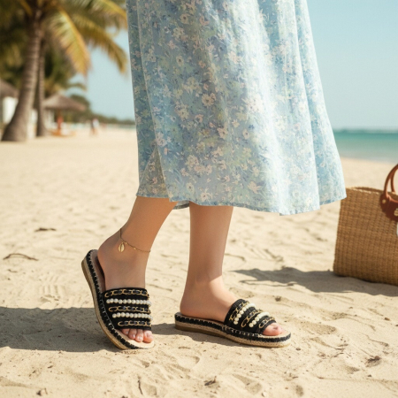 Papuci - Papuci cu aplicatii decorative A22-150negru