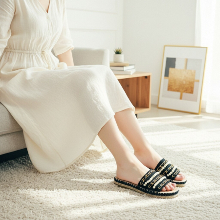 Papuci - Papuci cu aplicatii decorative A22-150negru