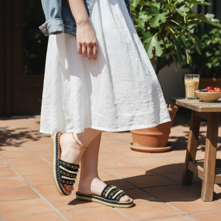 Papuci - Papuci cu aplicatii decorative A22-150negru