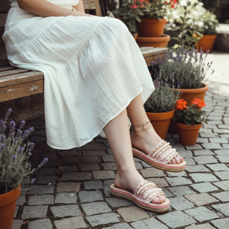 ÎNCĂLȚĂMINTE DAMĂ 29.99 - Papuci cu aplicatii decorative A22-150roz