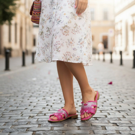 Papuci - Papuci cu aplicatii decorative X24-1166fucsia