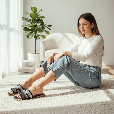 Papuci cu aplicatii decorative X24-1166negru [7]