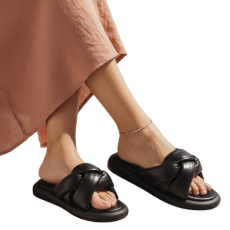 ÎNCĂLȚĂMINTE DAMĂ 29.99 - Papuci cu aspect impletit A22-122negru