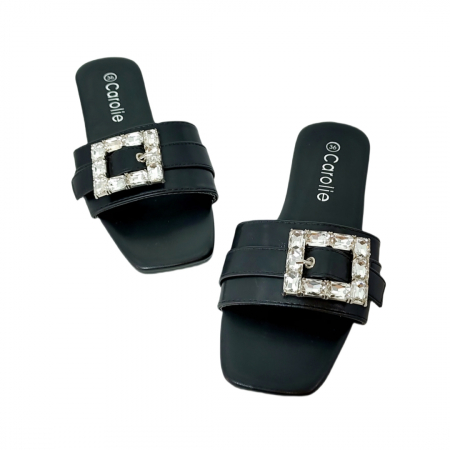 Papuci cu aplicatii cristale decorative F23negru [7]