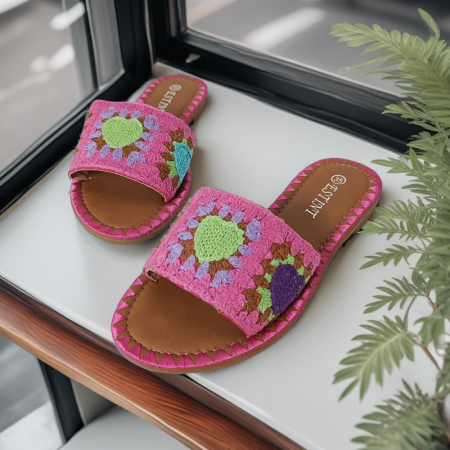 Papuci - Papuci cu model crosetat 1133fucsia