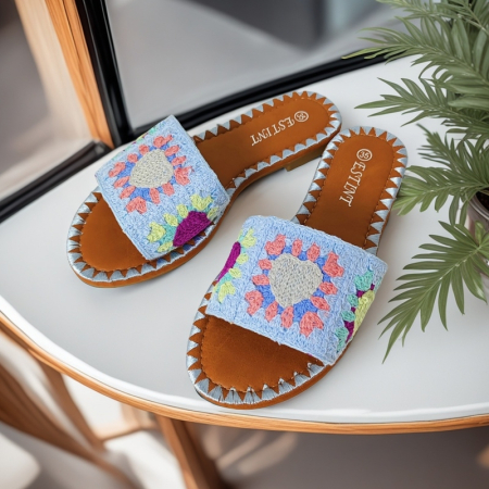 Papuci cu model crosetat 1133albastru [7]