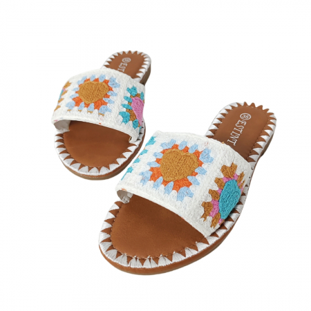 Papuci - Papuci cu model crosetat 1133alb
