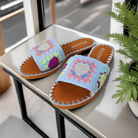 Papuci - Papuci cu model crosetat 1133albastru