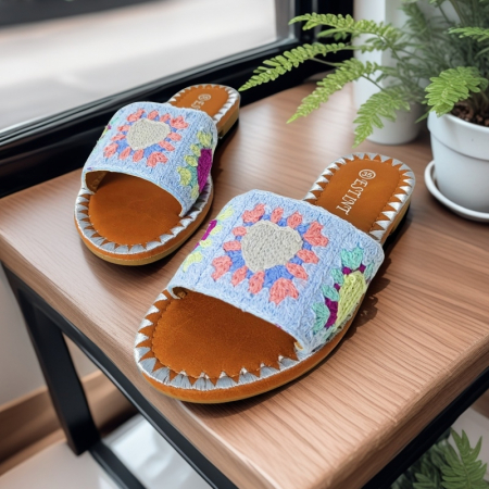 Papuci - Papuci cu model crosetat 1133albastru