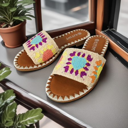 Papuci - Papuci cu model crosetat 1133bej
