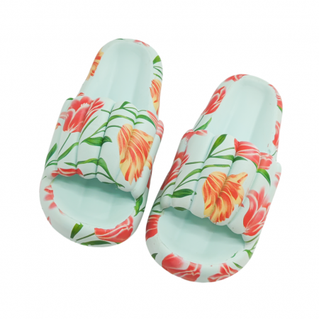 Papuci - Papuci cu motiv floral H676albastru