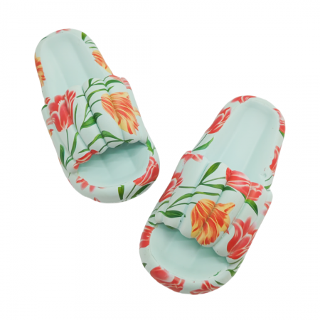 Papuci - Papuci cu motiv floral H676albastru