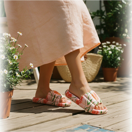 Încălțăminte damă - Papuci cu motiv floral H676roz