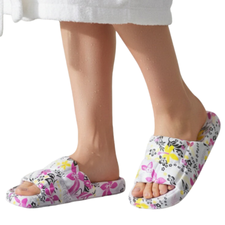 Papuci cu motiv floral H682alb [6]