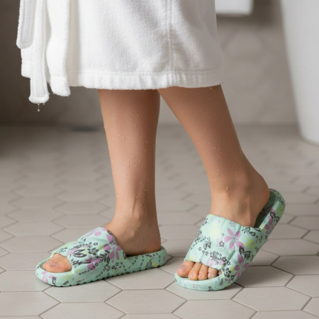 Papuci 9.99 - Papuci cu motiv floral H682albastru