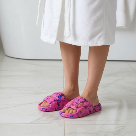 Papuci - Papuci cu motiv floral H682fucsia